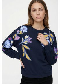 Sweatshirt Only "ONLBROOKE L/S O-NECK FLOWER SWT", Damen, Gr. S, navy blazer detail:painted flowers, Sweatware, Obermaterial: 60% Baumwolle, 40% Polyester, regular fit normal, Rundhals, Rippb&uuml;ndchen, Sweatshirts Sweatshirt, Baumwollmischung, regular fit