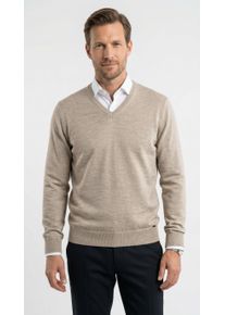 V-Ausschnitt-Pullover OLYMP "OLYMP Strick Casual", Herren, Gr. 4XL, beige (hellbeige), Obermaterial: 100% Schurwolle, tailliert, V-Ausschnitt, Pullover V-Ausschnitt-Pullover, klassischer Strickpullover
