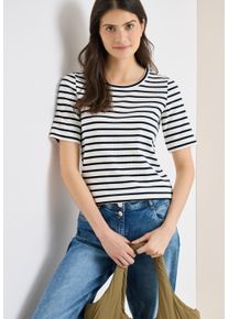 Rundhalsshirt Cecil, Damen, Gr. M (40), universal blau, Jersey, Obermaterial: 95% Baumwolle, 5% Elasthan, gestreift, normal h&uuml;ftbedeckend, Rundhals, Shirts Rundhalsshirt, in Streifen-Optik