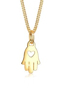 Kette mit Anh&auml;nger Elli Premium "Halskette Hand der Fatima Herz Symbol Talisman 585 Gelbgold" Gr. 45, gold, Halsketten, Damen, ohne Stein, Gelbgold 585, Kette mit Anh&auml;nger