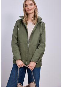 Parka Street One, Damen, Gr. 42, schwarz vetiver gr&uuml;n, Web, Obermaterial: 69% Baumwolle, 31% Polyester. Futter: 100% Polyester, unifarben, l&auml;ssig geschnitten Po-bedeckend, Rundhals, Jacken Parka, mit seitlichen Zipper‑Taschen und Nieten‑Details an den &Auml;rmeln, Topseller