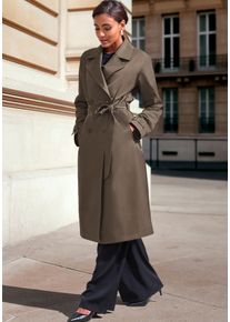 Trenchcoat French Connection, Damen, Gr. 42, khaki, Obermaterial: 97% Baumwolle, 3% Elasthan. Futter: 100% Polyester. &Auml;rmelfutter: 100% Polyester, M&auml;ntel Trenchcoat, mit Bindeg&uuml;rtel, doppelreihiger Knopfverschluss, Topseller