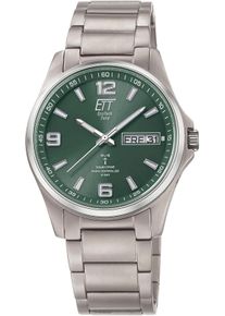 Funkuhr ETT "Everest", titanfarben, gr&uuml;n, Armbanduhren, Herren, Funkuhr, Armbanduhr, Herrenuhr, Datum, Solar, Titan