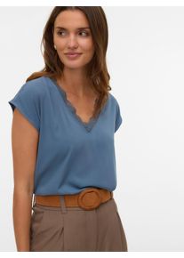 V&eacute;ro Moda Blusentop VERO MODA "VMBELLA SL LACE TOP WVN GA NOOS", Damen, Gr. S, china blau, Web, Obermaterial: 97% Viskose, 3% Elasthan, unifarben, regular fit normal, V-Ausschnitt, angeschnitten, Blusen Blusentop, Viskosemischung