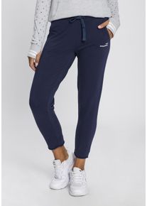 Jogginghose Kangaroos, Damen, Gr. 46, N-Gr, blau (marine), Sweatware, Obermaterial: 95% Baumwolle, 5% Elasthan, kontrastfarbene Details, unifarben, bequem kn&ouml;chelfrei, Hosen Jogginghose, in 7/8-L&auml;nge mit Logo-Druck, Topseller