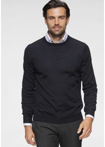 Rundhalspullover OLYMP "OLYMP Strick Casual", Herren, Gr. M, blau (marine), Obermaterial: 100% Schurwolle, normal, Rundhals, Pullover Rundhalspullover, moderner Strickpullover