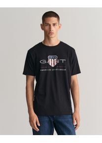 T-Shirt Gant "REG ARCHIVE SHIELD SS T-SHIRT", Damen, Gr. XL, schwarz, Jersey, Obermaterial: 100% Baumwolle, regular fit h&uuml;ftlang, Rundhals, abgesteppte Kante, Shirts T-Shirt, mit Logodruck auf der Brust
