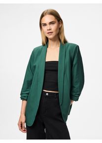 Blusenblazer Pieces "PCBOSELLA 3/4 BLAZER NOOS", Damen, Gr. XS, gr&uuml;n (trekking gr&uuml;n), Web, Obermaterial: 79% Polyester, 16% Viskose, 5% Elasthan, unifarben, slim fit h&uuml;ftbedeckend, Blazer Blusenblazer, Materialmix, regular fit