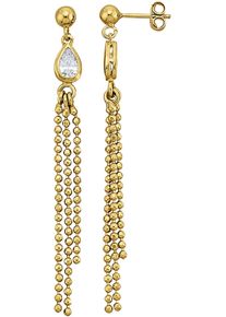 Paar Ohrh&auml;nger Firetti "Schmuck Geschenk Silber 925 Ohrschmuck Ohrringe Tropfen Kugelkette", gold (gelbgoldfarben, kristallwei&szlig;, kristallwei&szlig;), Ohrringe, Damen, Silber 925 (Sterlingsilber), Paar Ohrh&auml;nger, mit Zirkonia (synth.)