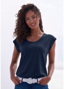 Beach Time Kurzarmshirt BEACHTIME "mit leicht transparenten Streifen", Damen, Gr. 44/46, navy, Obermaterial: 50% Baumwolle, 50% Viskose, gestreift, Basic, bequem normal, tiefer Rundhals, Shirts Kurzarmshirt, aus weicher Baumwoll-Viskose-Qualit&auml;t, Topseller