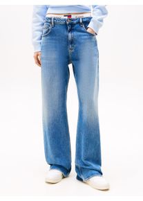 Relax-fit-Jeans Tommy Jeans "MIA MR RLXD STR", Damen, Gr. 26, L&auml;nge 30, blau (denim medium), Denim/Jeans, Obermaterial: 99% Baumwolle, 1% Elasthan, unifarben, relaxed fit lang, Jeans Relax-fit-Jeans, in blauer Waschung, mit Hammerschlaufe, Mid Rise