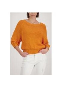 Strickpullover monari "Pullover Basic B&auml;ndchen", Damen, Gr. 42, aperitif, Strick, Obermaterial: 77% Baumwolle, 23% Polyamid, unifarben, regular fit taillenbedeckt, U-Boot-Ausschnitt, Raglan&auml;rmel Strickbund, Pullover Strickpullover, Regular fit aus B&auml;ndchengarn