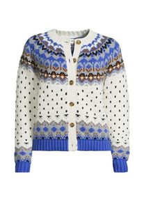 LANDS' END Fair Isle Cardigan aus Baumwollmix, Damen,  Blau, Polyacryl/Schurwolle/Baumwoll-Mischung, by Lands' End