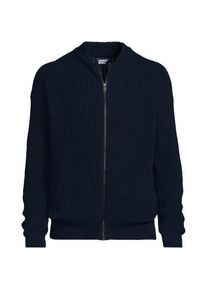 LANDS' END Gestrickter Bomber-Cardigan DRIFTER, Herren,  Blau, Baumwolle, by Lands' End