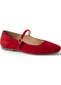 LANDS' END Riemchen-Ballerinas aus Ziegen-Veloursleder, Damen,  Rot, Leder/Rauleder, by Lands' End