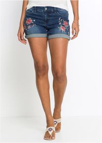 bonprix Jeans-Shorts Mid Waist Stickerei, blau, Gr.54, Sch&ouml;ne Jeans-Shorts mit Stickerei und Umschlagsaum, 95% Baumwolle