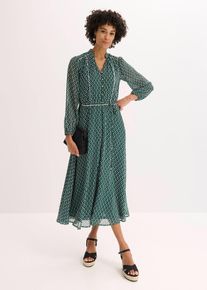 bonprix Chiffonkleid mit Kontrast-Pipings, schwarz, Gr.36, edles Chiffon Kleid mit Schluppe