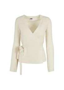 Cardigan Urban Classics "Urban Classics Damen Ladies Rib Knit Wrapped Cardigan", Damen, Gr. XS, sandwei&szlig;, 35% Polyacryl, 35% Viskose, 30% Polyamid, unifarben, V-Ausschnitt, Strickjacken