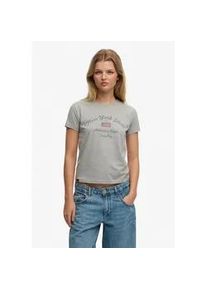 Print-Shirt Superdry "ATH ESS FITTED GRAPHIC TEE", Damen, Gr. L, grau marl, Single Jersey, Obermaterial: 100% Baumwolle, meliert, slim fit normal, Rundhals, Shirts