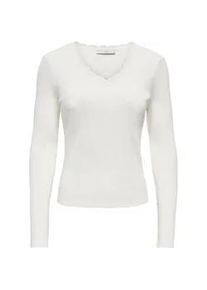 V-Shirt Only "ONLSARA SHARAI L/S V-NECK TOP JRS", Damen, Gr. M, cloud dancer, Jersey, Obermaterial: 94% Baumwolle, 6% Elasthan, unifarben, slim fit normal, V-Ausschnitt, Shirts, Baumwollmischung, slim fit