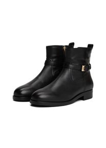 Stiefelette Tommy Hilfiger "TH BUCKLE RIDING LEATHER BOOTIE", Damen, Gr. 37, schwarz, Leder, Schuhe Stiefelette, Blockabsatz, Ankleboots, Businessschuh mit Zierschnalle