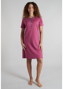 G&ouml;tzburg Nachthemd G&Ouml;TZBURG, Damen, Gr. 52, N-Gr, rot, mittel, uni, Single Jersey, Obermaterial: 100% Baumwolle, bequem knielang, Rundhals, gerader Abschluss, Kleider Nachthemd, knielang, Kurzarm, mit Knopfleiste, Rundhalsausschnitt, Baumwolle