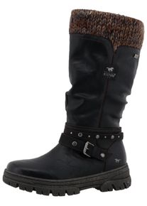 Winterstiefel Mustang Shoes "Tabitha", Damen, Gr. 40, Normalschaft, schwarz, braun, Lederimitat, Textil, Schuhe Winterstiefel, Stiefel mit Zierriemchen und Blockabsatz