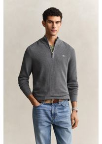 Troyer Gant "MICRO TEXTURED COTTON HALF ZIP", Damen, Gr. XL, dunkelgrau melange, Strick, Obermaterial: 100% Baumwolle, unifarben, regular fit normal, Rundhals, eingesetzt Rippb&uuml;ndchen, Pullover Troyer, Regular fit mit Troyerkragen