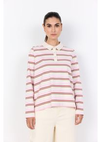 Poloshirt soyaconcept "SC-BASE 2", Damen, Gr. S, rose combi, Jersey, Obermaterial: 100% Baumwolle, gestreift, regular fit normal, Rundhals, Shirts Poloshirt
