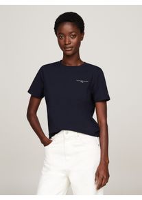 Rundhalsshirt Tommy Hilfiger "1985 REG MINI CORP LOGO C-NK SHORT SLEEVE", Damen, Gr. M, blau (nos desert sky), Single Jersey, Obermaterial: 95% Baumwolle, 5% Elasthan, unifarben, Basic, regular fit h&uuml;ftbedeckend, Rundhals, eingesetzt abgesteppt, Shirts Rundhalsshirt, mit Tommy Hilfiger Logoschriftzug und Bestickung