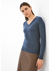 V-Ausschnitt-Pullover Vila "VIRIL V-NECK L/S KNIT TOP - NOOS", Damen, Gr. L (40), vintage indigo detail:schwarz melange, Feinstrick, Obermaterial: 50% Viskose, 27% Nylon, 23% Polyester, meliert, regular fit normal, V-Ausschnitt, Pullover V-Ausschnitt-Pullover, Materialmix, regular fit