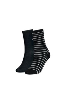 Socken Tommy Hilfiger "TH WOMEN SOCK 2P SMALL STRIPE", Damen, Gr. 35-38, schwarz, Baumwollmischung, gestreift, uni, normal, Socken Socken, mit schmalem Rippenb&uuml;ndchen, meliert, gestreift