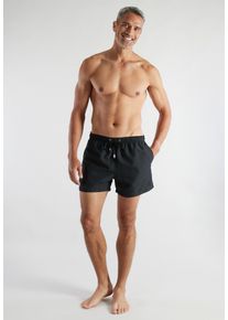Badeshorts Bugatti, Herren, Gr. 6, N-Gr, schwarz, dunkel, uni, Popeline, Polyester, unifarben, Badehosen Badeshorts, basic, mit Kordelzug, bequem