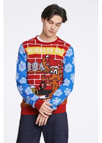 Strickpullover LINDBERGH, Herren, Gr. S, blau, Strick, Obermaterial: 100% Polyacryl, gemustert, relaxed fit h&uuml;ftbedeckend, Rundhals, B&uuml;ndchen, Pullover Strickpullover, mit Weihnachts-Motiv