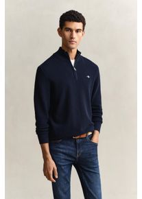 Troyer Gant "MICRO TEXTURED COTTON HALF ZIP", Damen, Gr. L, evening blau, Strick, Obermaterial: 100% Baumwolle, unifarben, regular fit normal, Rundhals, eingesetzt Rippb&uuml;ndchen, Pullover Troyer, Regular fit mit Troyerkragen