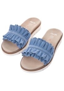 Pantolette Ara "KENT", Damen, Gr. 39, blau (azurblau), Veloursleder, unifarben, Schuhe Pantolette, Slides, Flats, Sandale mit geraffter Bandage