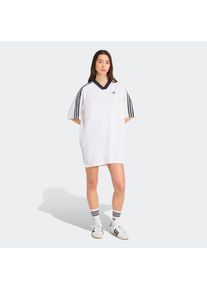 Shirtkleid adidas originals "ADICOLOR JACQUARD OVERSIZE", Damen, Gr. S, N-Gr, schwarz-wei&szlig; (wei&szlig;, schwarz), Obermaterial: 100% Polyester, Kleider Shirtkleid, sportlicher Stil, moderner 2000er-Vibe, aus Satin