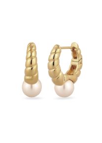 Paar Creolen Elli "Ohrringe Creolen Wei&szlig; 925 Sterling Silber vergoldet, mit Perlen von Swarovski" Gr. 22, gold, Ohrringe, Damen, Silber 925 (Sterlingsilber), Paar Creolen