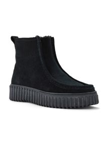 Winterboots Clarks "Torhill Cozy", Damen, Gr. 36, schwarz, Veloursleder, Schuhe Winterboots, Plateauboots mit modischer Ziernaht