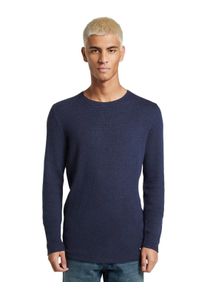 Strickpullover Tom Tailor Denim, Herren, Gr. M, blau (navy), Feinstrick, Obermaterial: 100% Baumwolle, Strukturmuster, schmal, Rundhals, Pullover Strickpullover, mit dezenter Struktur