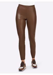 Lederimitathose Heine, Damen, Gr. 46, Normalgr&ouml;&szlig;en, braun, 100% Polyester, unifarben, 7/8-L&auml;nge, Hosen Lederimitathose