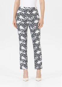 Stoffhose Stehmann, Damen, Gr. 46, N-Gr, schwarz (schwarz,900), Web, Obermaterial: 88% Polyester, 12% Elasthan, gemustert, lang, Hosen Stoffhose, Sommerhose mit grafischem Muster