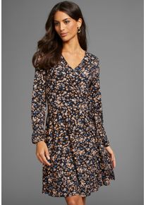 Jerseykleid Laura Scott, Damen, Gr. 38, N-Gr, blau (navy, gebl&uuml;mt), Jersey, Obermaterial: 95% Viskose, 5% Elasthan, bedruckt, figurbetont kniefrei, V-Ausschnitt, Kleider Jerseykleid, mit Wickeldetail