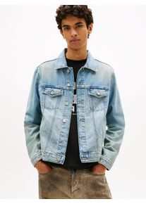 Jeansjacke Tommy Jeans "RYAN REGULAR TRUCKER", Damen, Gr. XL, denim light, Denim/Jeans, Obermaterial: 100% Baumwolle, unifarben, regular fit normal, Rundhals, eingesetzt angesetztes B&uuml;ndchen, Jacken Jeansjacke, Regular fit mit Taschen