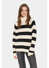 Rollkragenpullover Saint Tropez "GarbieSZ Rollneck", Damen, Gr. M, schwarz (ice schwarz stripe), Strick, Obermaterial: 54% Polyester, 38% Polyamid, 5% Wolle, 3% Elasthan, gestreift, Pullover Rollkragenpullover