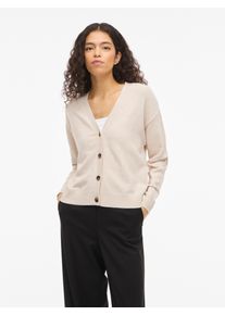 Strickjacke Vila "VIRIL V-NECK KNIT CARDIGAN - NOOS", Damen, Gr. XS, super light natural melan, Feinstrick, Obermaterial: 50% Viskose, 28% Polyester, 22% Nylon, unifarben, regular fit normal, V-Ausschnitt, Strickjacken Strickjacke, Materialmix, regular fit
