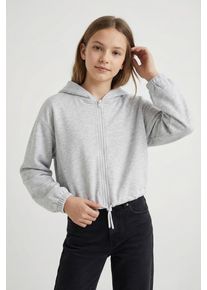 Sweatjacke Tom Tailor "Full Zip", M&auml;dchen, Gr. 152, grau (light stone grau melange), Sweatware, Obermaterial: 95% Baumwolle, 5% Viskose, meliert, kurz, Rundhals, B&uuml;ndchen, Sweatjacken Sweatjacke, mit Kordelzug in kurzer Form