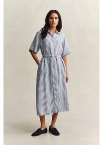 Hemdblusenkleid Gant "STRIPED LINEN", Damen, Gr. 46, N-Gr, evening blau, Web, Obermaterial: 100% Leinen, gestreift, regular fit wadenlang, Rundhals, eingesetzt gerader Abschluss, Kleider Hemdblusenkleid, Regular fit mit Bindeg&uuml;rtel