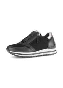 Keilsneaker Gabor "Turin", Damen, Gr. 36, silber (schwarz, silberfarben), Glattleder, Ziegenveloursleder, unifarben mit Farbeinsatz, Schuhe Keilsneaker, Freizeitschuh, Halbschuh, Schn&uuml;rer, gepolsterter Schaftrand, H-Weite