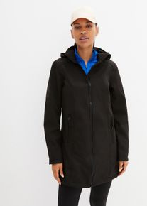 Softshellparka bonprix, Damen, Gr. 54, schwarz, Softshell, Aussenseite: 92% Polyester, 8% Elasthan, unifarben, figurumspielend ca. Mitte Oberschenkel, abgesteppte Kante, Jacken Softshellparka, figurbetonter Schnitt, 2-Wege-Rei&szlig;verschluss, Kordelz&uuml;ge im Saum